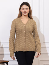 2383 Beige Self Design Full Sleeves V Neck Acrylic Wool Warm Cardigan for Women TWENTY ME