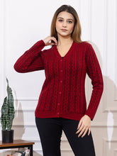 2015 Maroon Casual Full Sleeve with Front Pockets Women's Cardigans Winter WearTWENTY ME