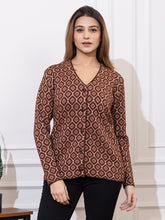 2884 Brown Acrylic Blend V Neck Full Sleeve Women's Cardigans Winter Wear TWENTY ME
