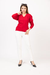 2186 Red Stylish Self Design Cardigans Winter Wear TWENTY ME