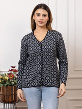 2884 Black Acrylic Blend V Neck Full Sleeve Women's Cardigans Winter Wear TWENTY ME