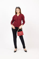 2186 Wine Stylish Self Design Cardigans Winter Wear TWENTY ME