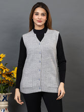 1239 L.Grey Self Design Sleeveless V Neck Acrylic Wool Warm Front Two Pockets Cardigan TWENTY ME
