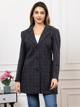 4410 Navy Acrylic Blend Collared Checked Coat Winter Wear TWENTY ME