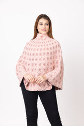7086 Pink Ponchu Acrylic Blend Winter Wear TWENTY ME