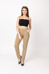 1313 Camel Pants Casual Acrylic Lycra Wear Solid Elastic Waistband TWENTY ME