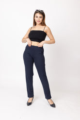 1313 Navy Pants Casual Acrylic Lycra Wear Solid Elastic Waistband TWENTY ME