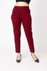 1316 Maroon Wool Trouser Regular Fit Women Winter Wear TWENTY ME