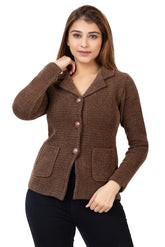 2815 Brown Knitted Notched-Collar Cardigan with Pockets TWENTY ME
