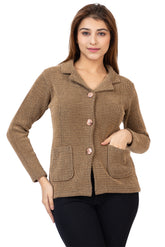 2815 Camel Knitted Notched-Collar Cardigan with Pockets TWENTY ME