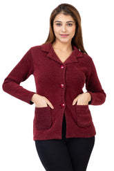 2815 Maroon Knitted Notched-Collar Cardigan with Pockets TWENTY ME