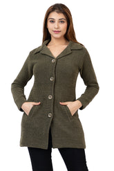 4576 Olive Full Sleeve with Pockets Women's Long Cardigans Winter Wear twenty me