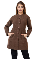 4577 Brown Full Sleeve with Pockets and buttons Women's Long Cardigans Winter Wear twenty me