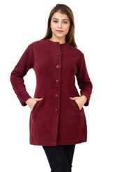 4577 Maroon Full Sleeve with Pockets and buttons Women's Long Cardigans Winter Wear twenty me