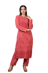 5724 Pink Self Design Acrylic Wool Women's Kurti Set TWENTY ME