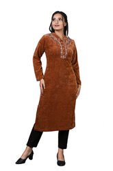 5727 Brown Full Sleeve Self Design Acrylic Wool Women's Kurti