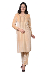 5760 Beige Self Design Acrylic Wool Women's Kurti Set TWENTY ME