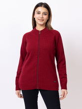 6609 Maroon Front Zip Full Sleeve Solid Acrylic Women Cardigans Winter Wear TWENTY ME