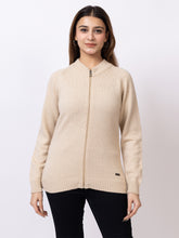 6609 Camel Front Zip Full Sleeve Solid Acrylic Women Cardigans Winter Wear TWENTY ME