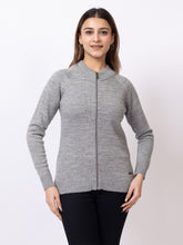 6609 Grey Front Zip Full Sleeve Solid Acrylic Women Cardigans Winter Wear TWENTY ME