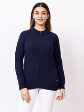 6609 Navy Front Zip Full Sleeve Solid Acrylic Women Cardigans Winter Wear TWENTY ME