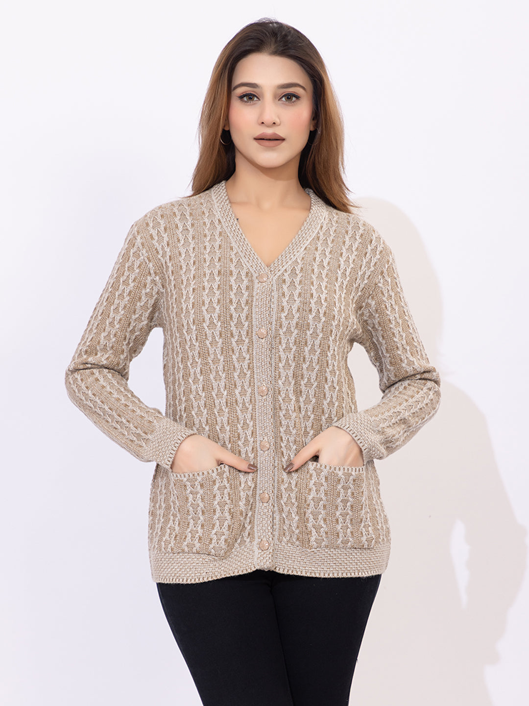 2015 Beige Casual Full Sleeve with Front Pockets Women's Cardigans Winter WearTWENTY ME