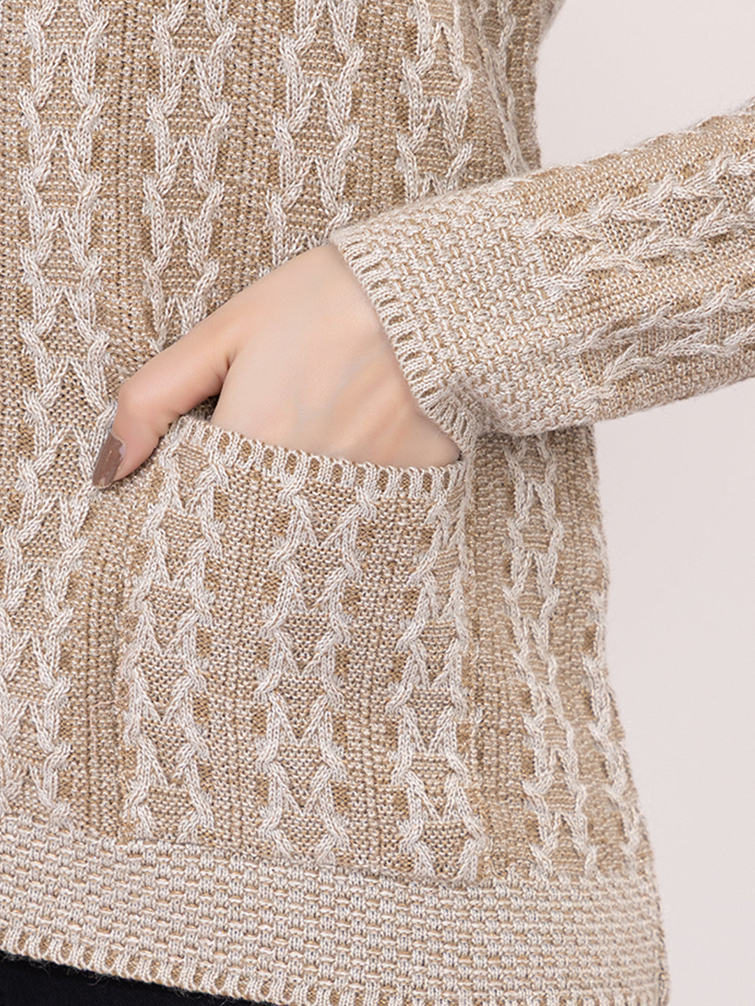 2015 Beige Casual Full Sleeve with Front Pockets Women's Cardigans Winter WearTWENTY ME
