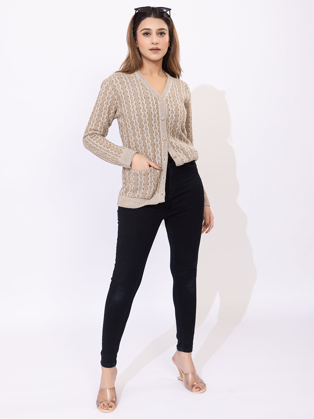2015 Beige Casual Full Sleeve with Front Pockets Women's Cardigans Winter WearTWENTY ME