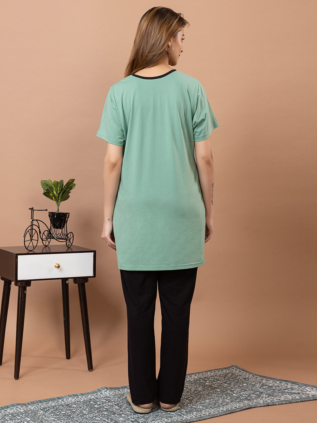 Tme-503 L.Green Round Neck Cotton  Night Suit Summer Wear TWENTY ME