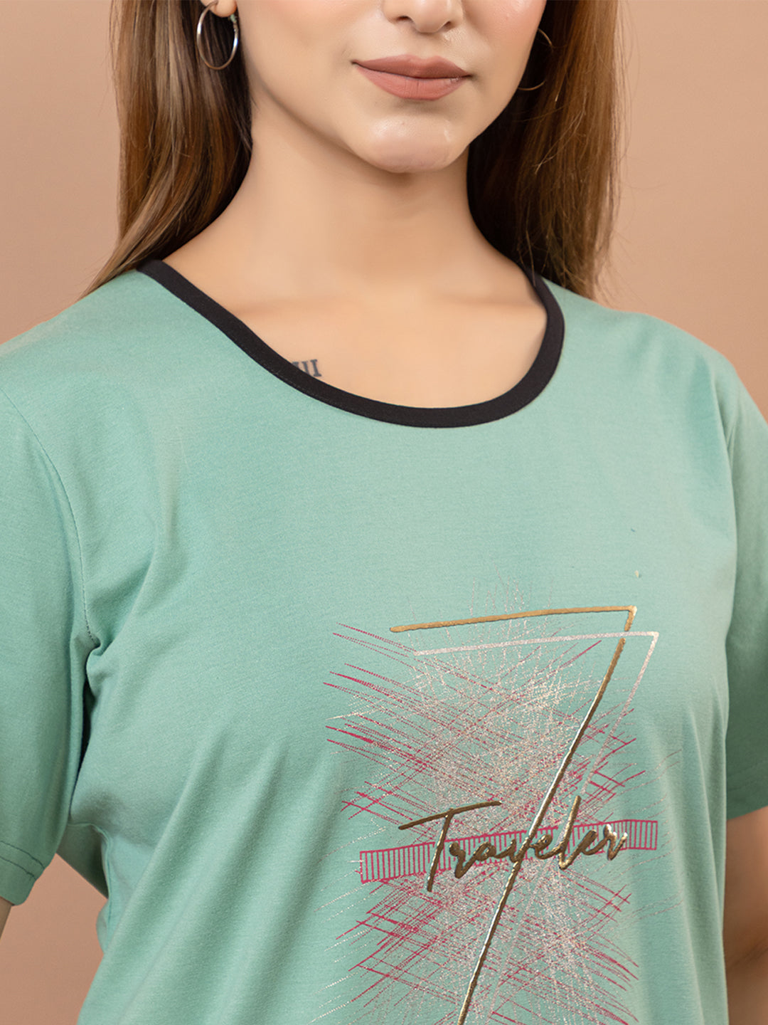 Tme-503 L.Green Round Neck Cotton  Night Suit Summer Wear TWENTY ME
