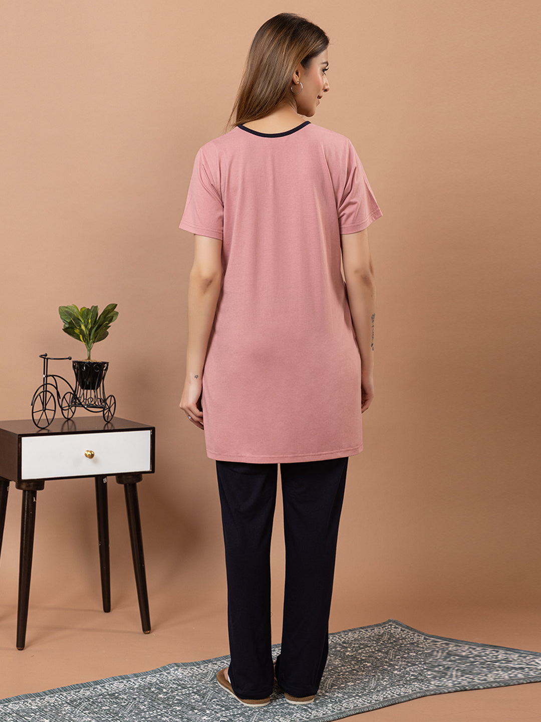 Tme-503 LT.Pink Round Neck Cotton  Night Suit Summer Wear TWENTY ME