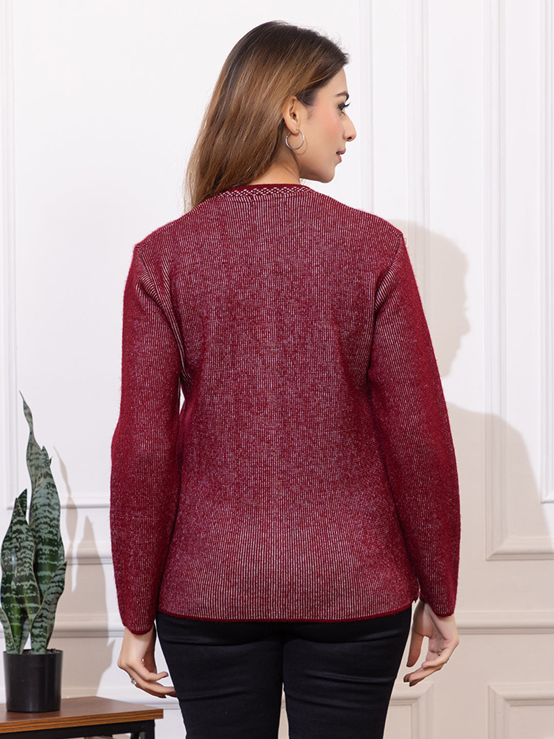 2892 Maroon Acrylic Nylon Button Closure Soft & Warm Cardigans Winter Wear TWENTY ME