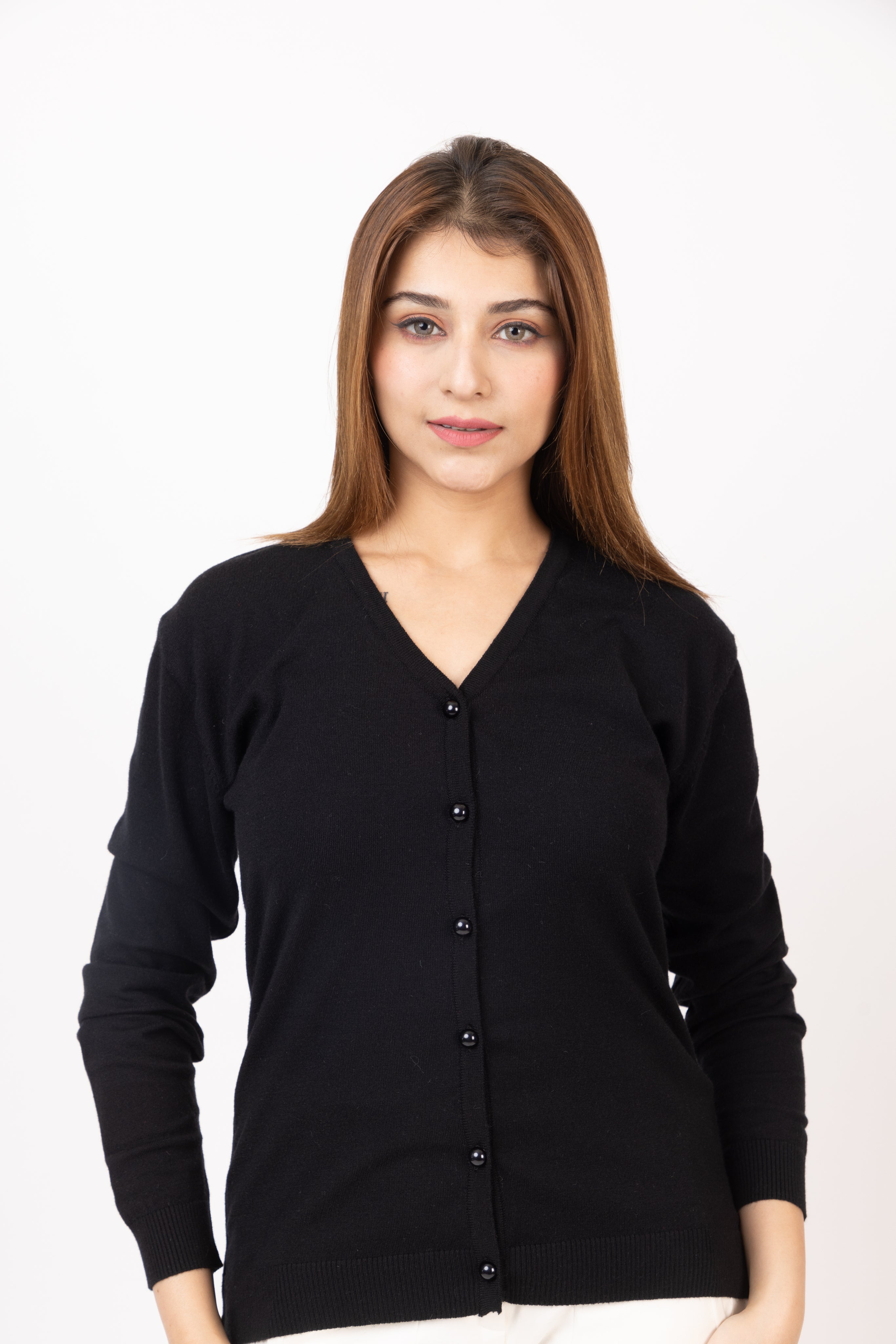 2186 Black Stylish Self Design Cardigans Winter Wear TWENTY ME