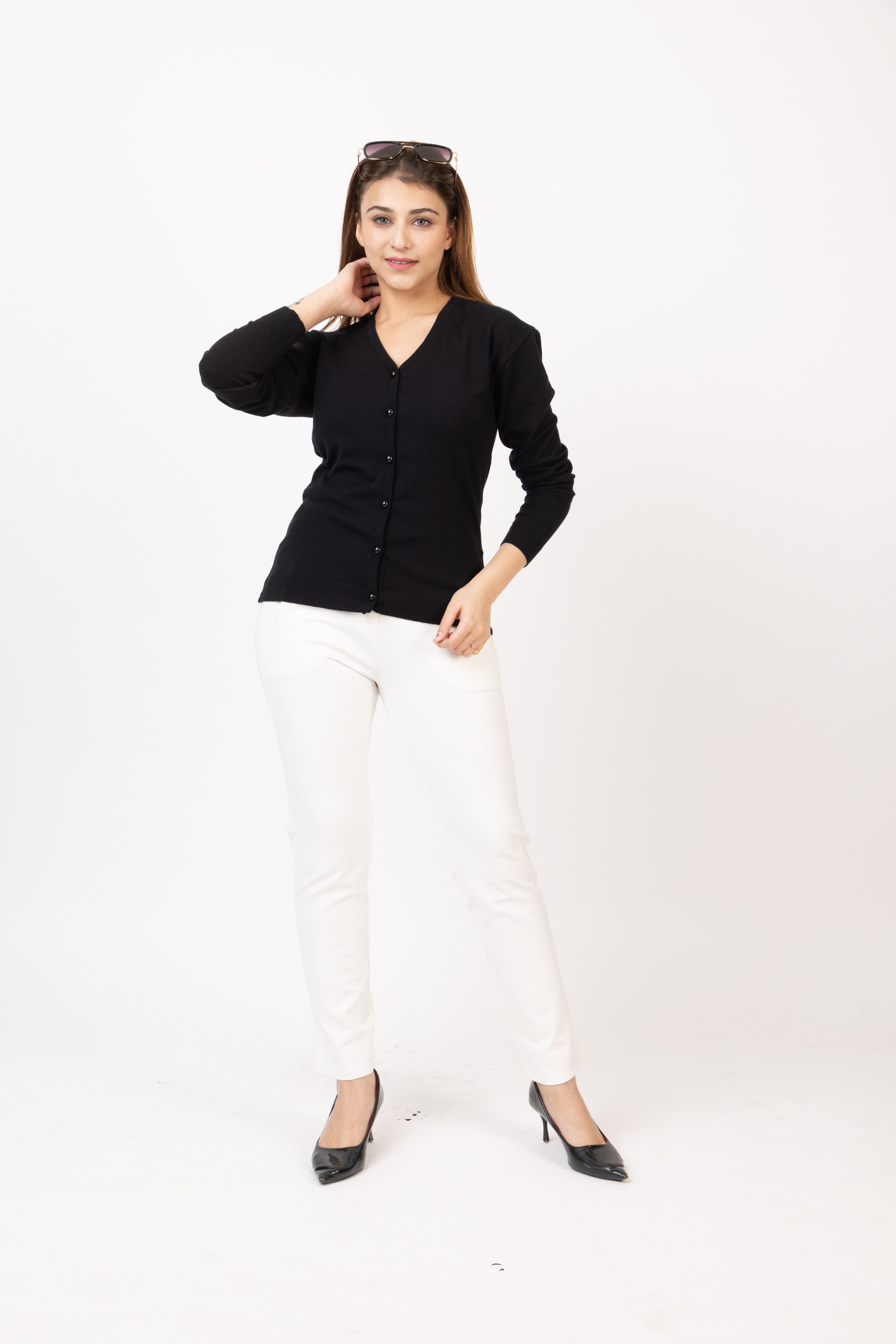 2186 Black Stylish Self Design Cardigans Winter Wear TWENTY ME