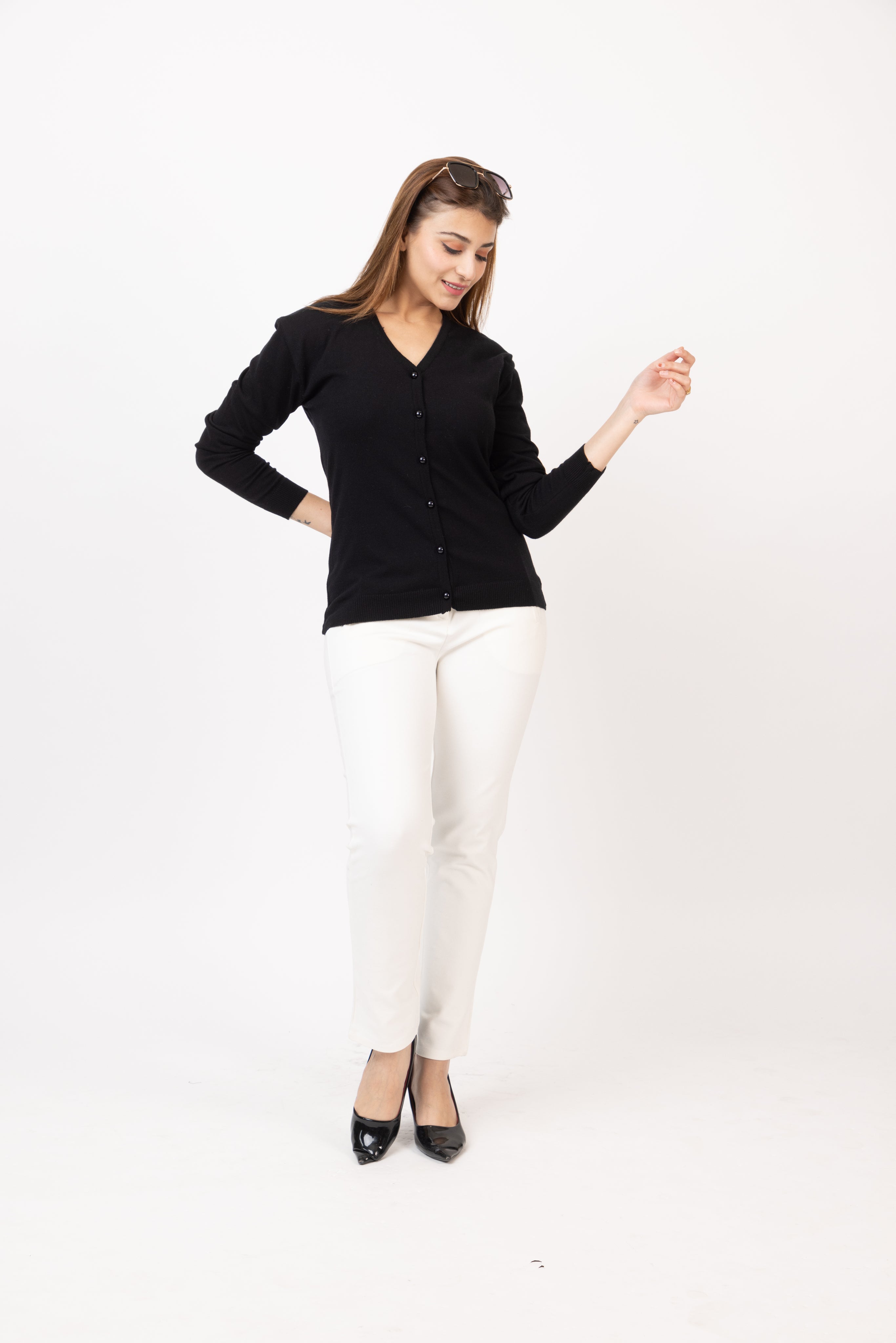 2186 Black Stylish Self Design Cardigans Winter Wear TWENTY ME