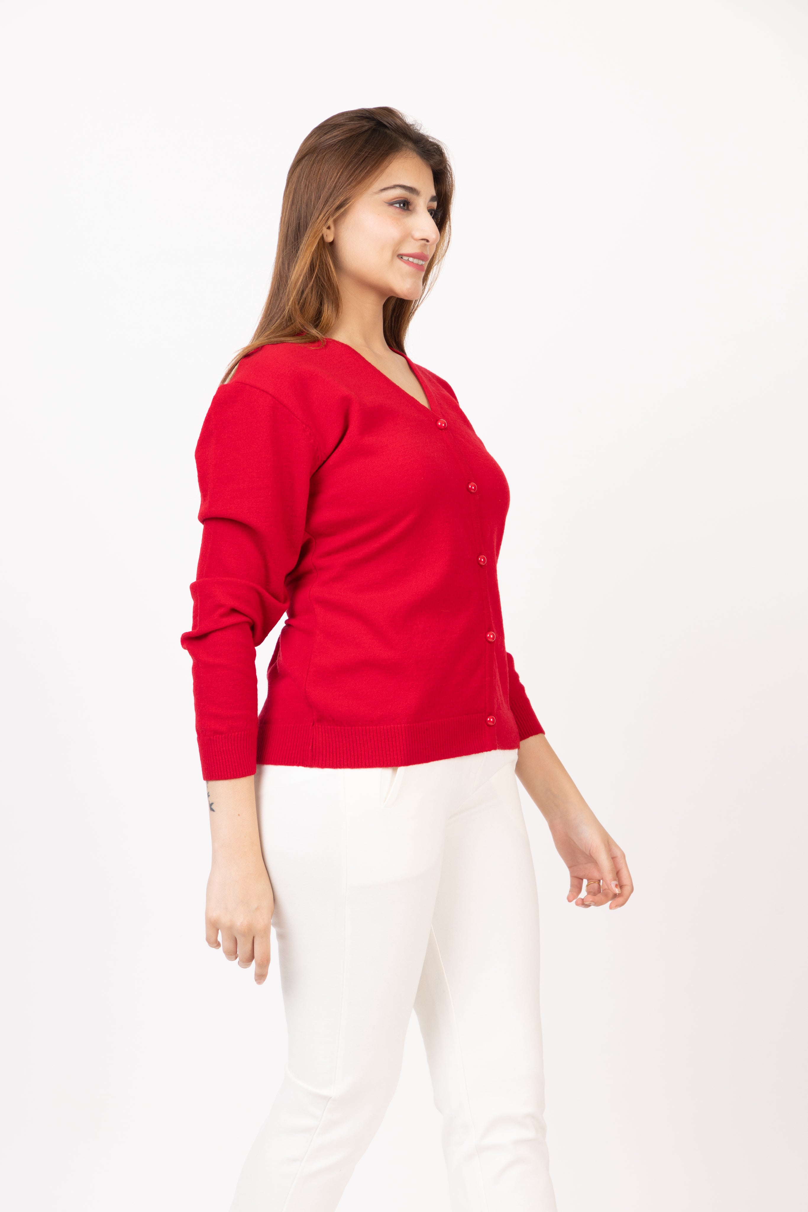 2186 Red Stylish Self Design Cardigans Winter Wear TWENTY ME