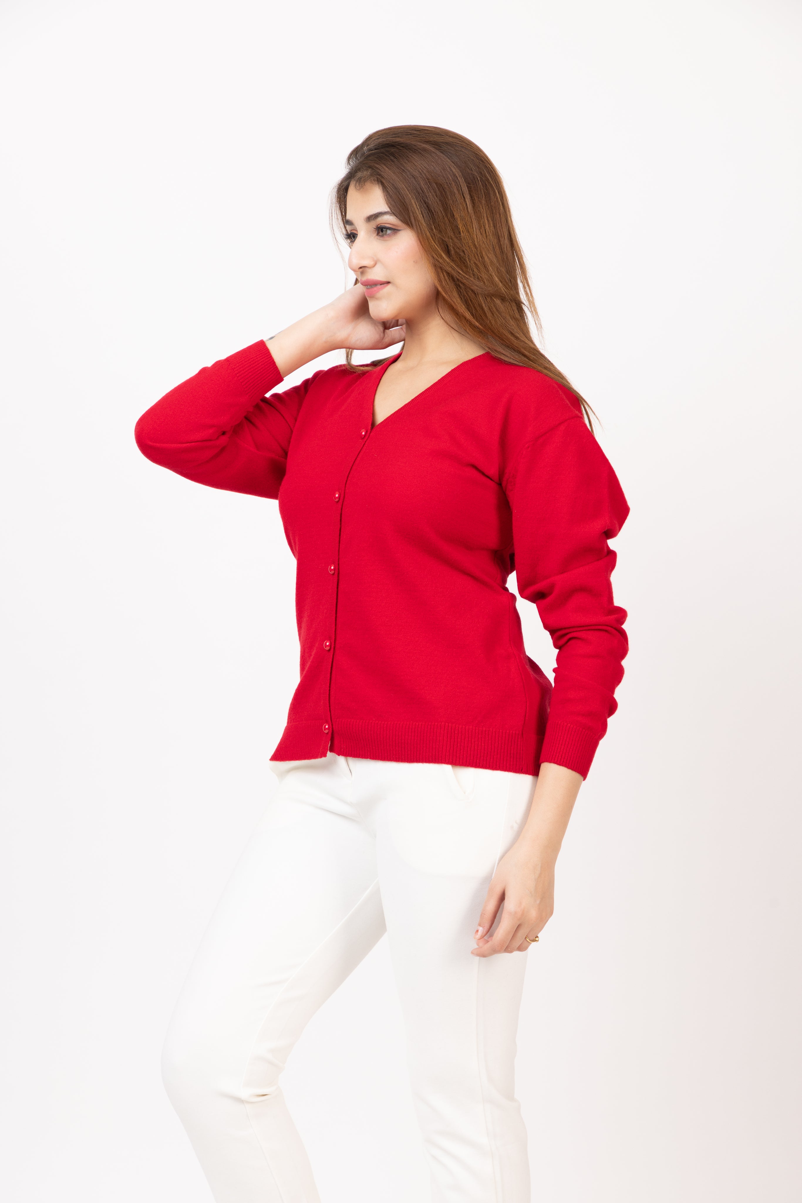 2186 Red Stylish Self Design Cardigans Winter Wear TWENTY ME