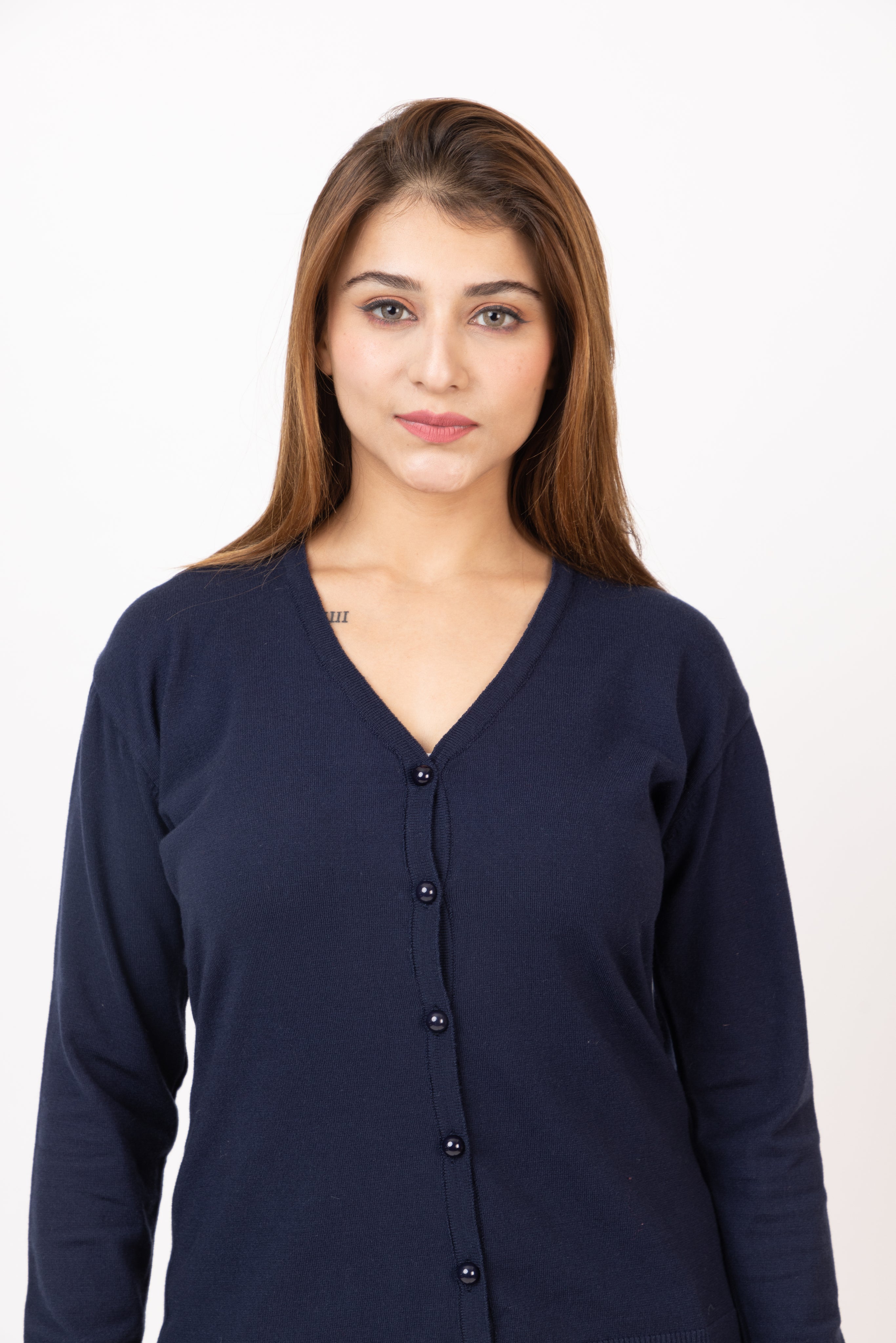 2186 Navy Stylish Self Design Cardigans Winter Wear TWENTY ME