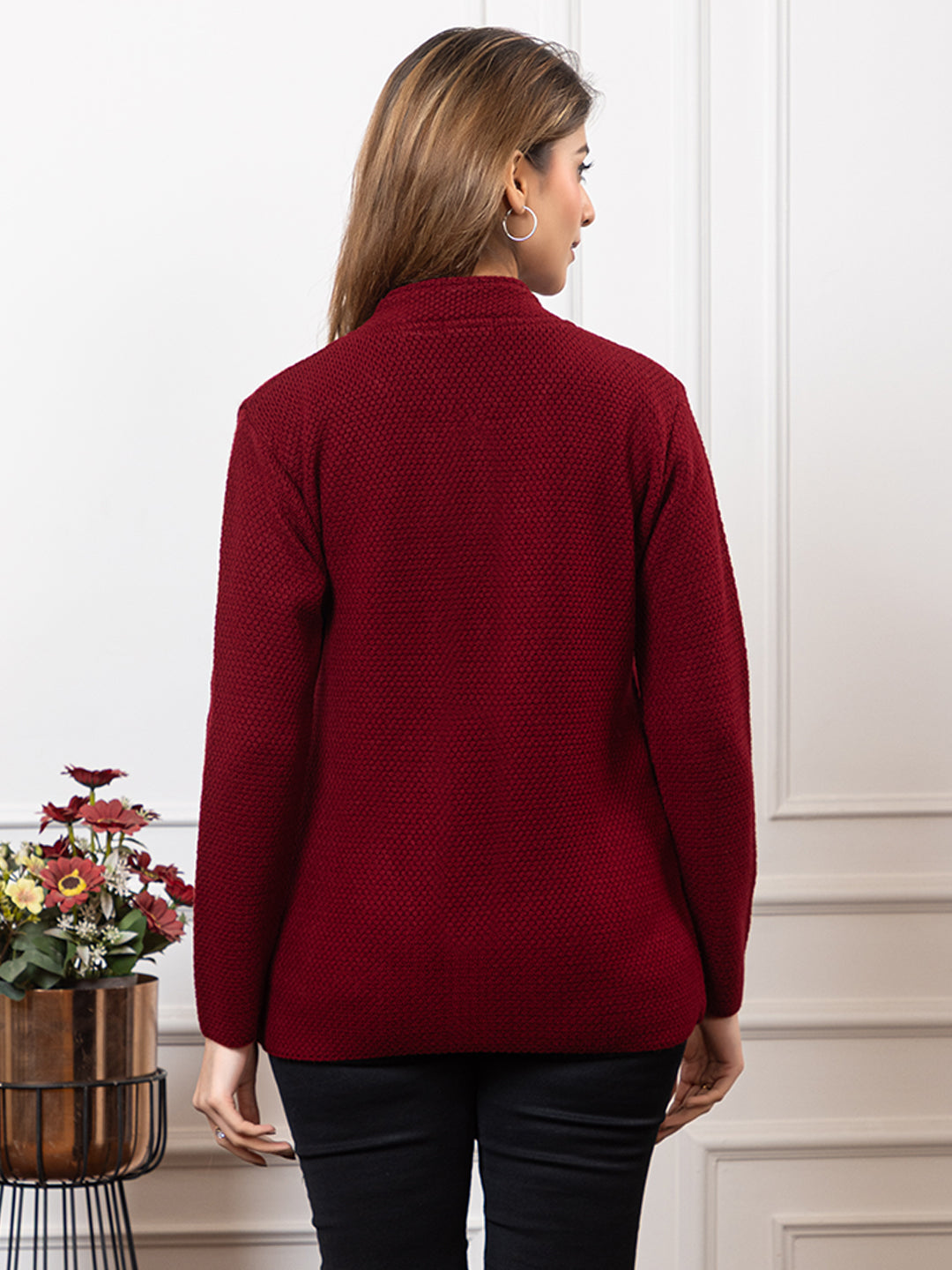 2395 Maroon Full Sleeve with Side Pockets Women's Cardigans  Winter Wear TWENTY ME