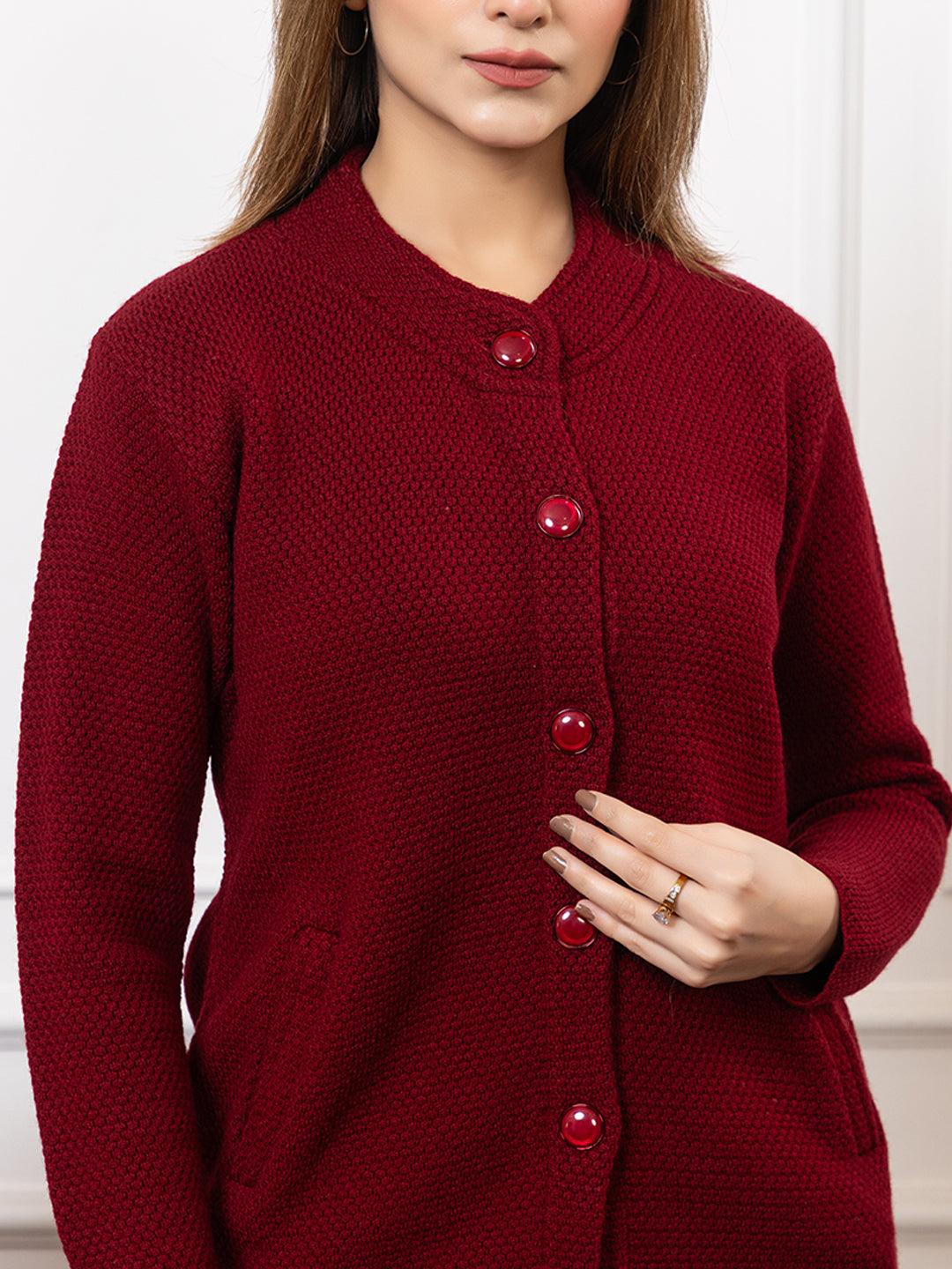 2395 Maroon Full Sleeve with Side Pockets Women's Cardigans  Winter Wear TWENTY ME