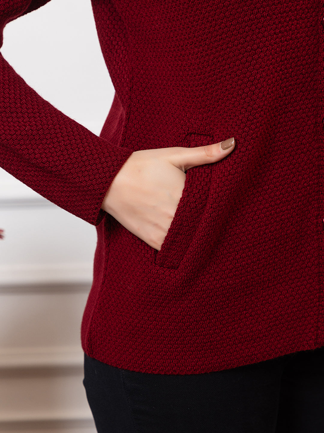 2395 Maroon Full Sleeve with Side Pockets Women's Cardigans  Winter Wear TWENTY ME