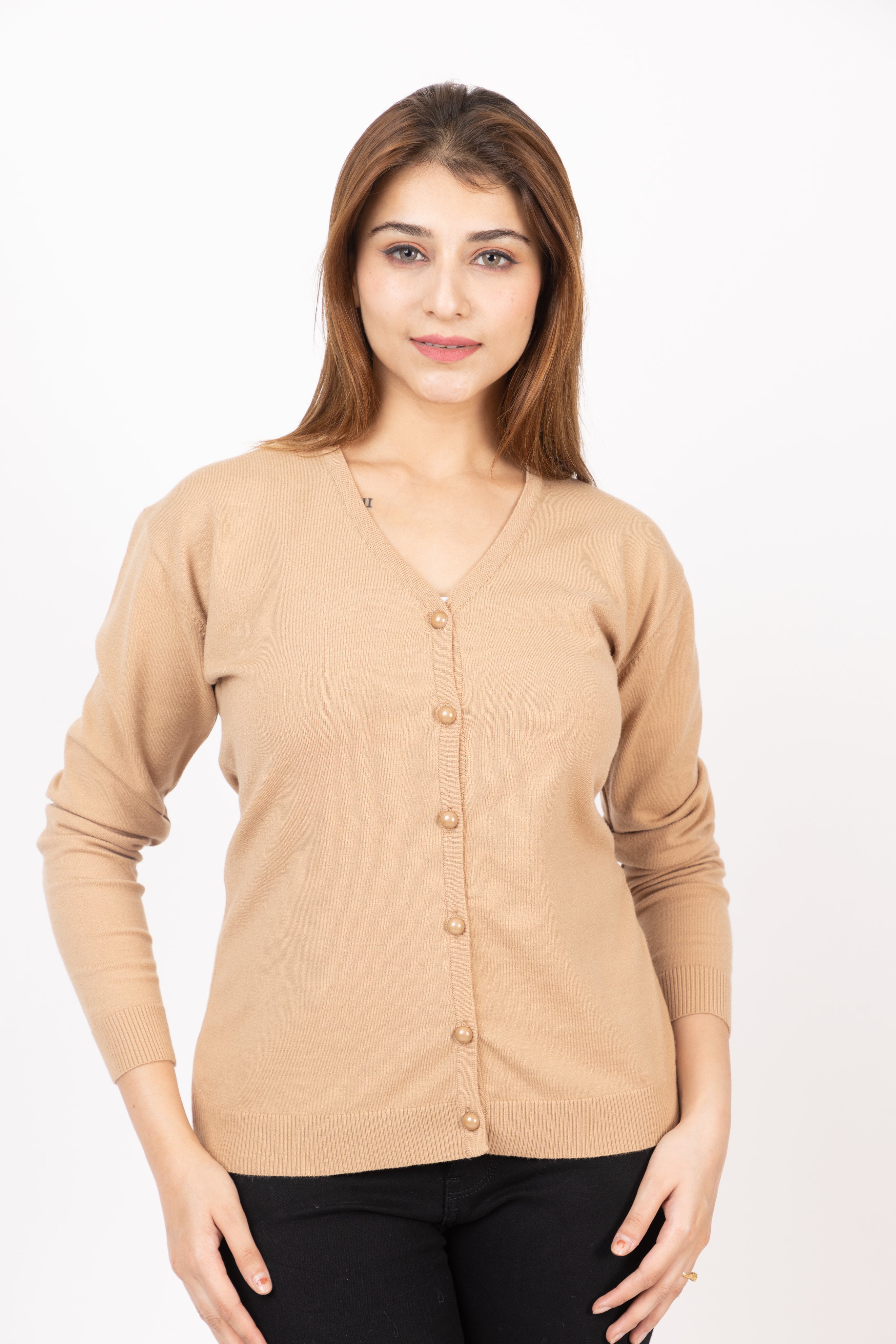 2186 Camel Stylish Self Design Cardigans Winter Wear TWENTY ME