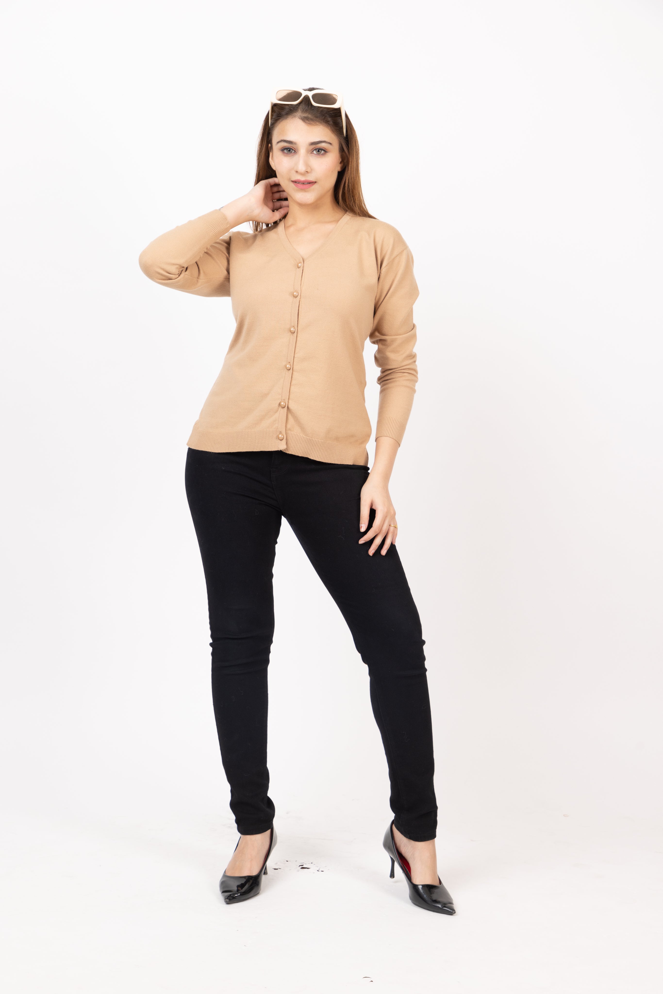 2186 Camel Stylish Self Design Cardigans Winter Wear TWENTY ME