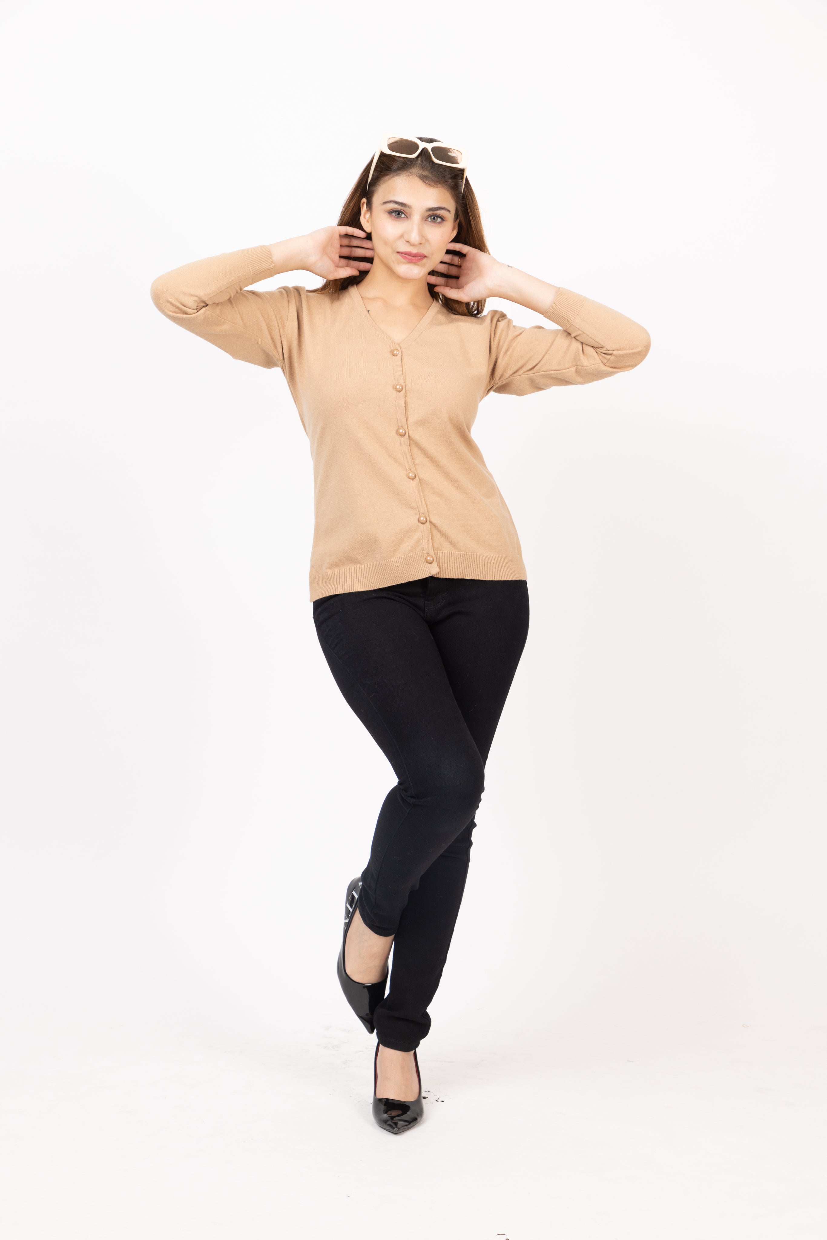 2186 Camel Stylish Self Design Cardigans Winter Wear TWENTY ME