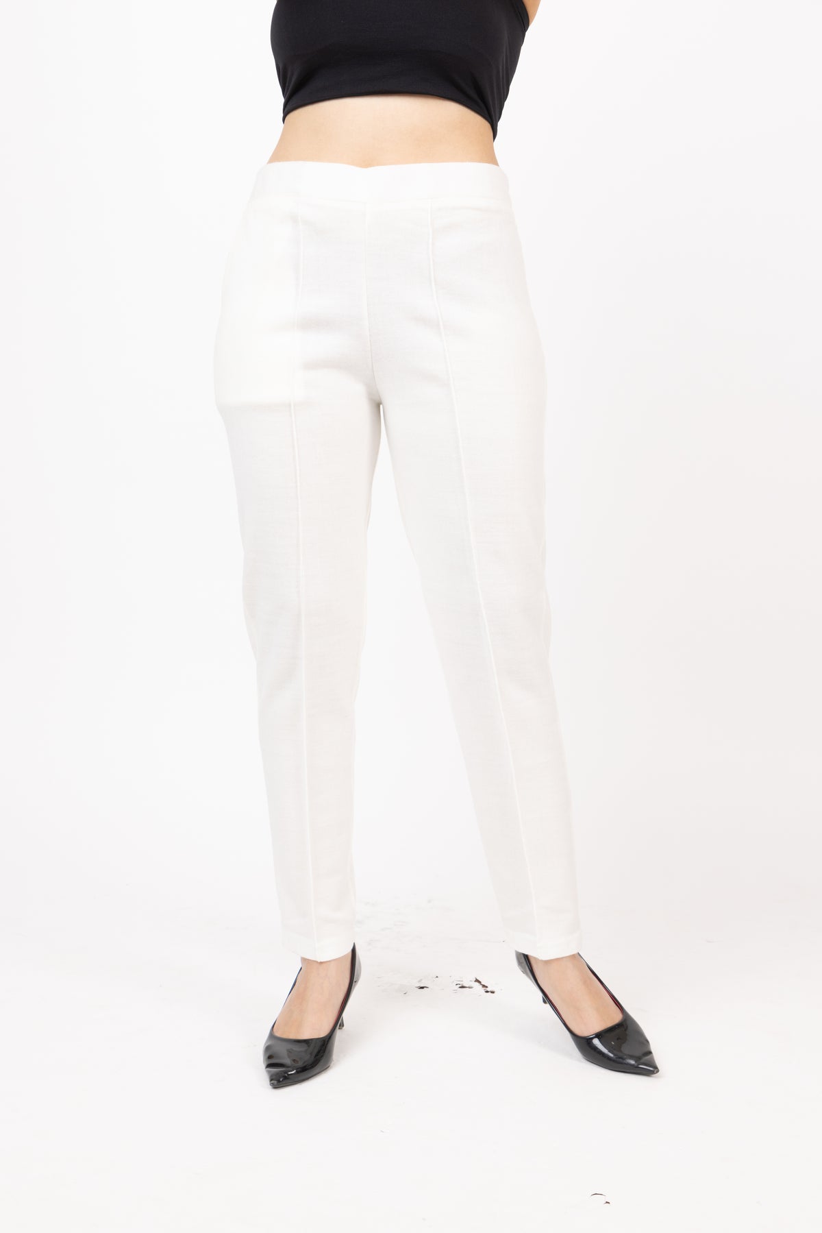 1316 White  Wool Trouser Regular Fit Women Winter Wear TWENTY ME