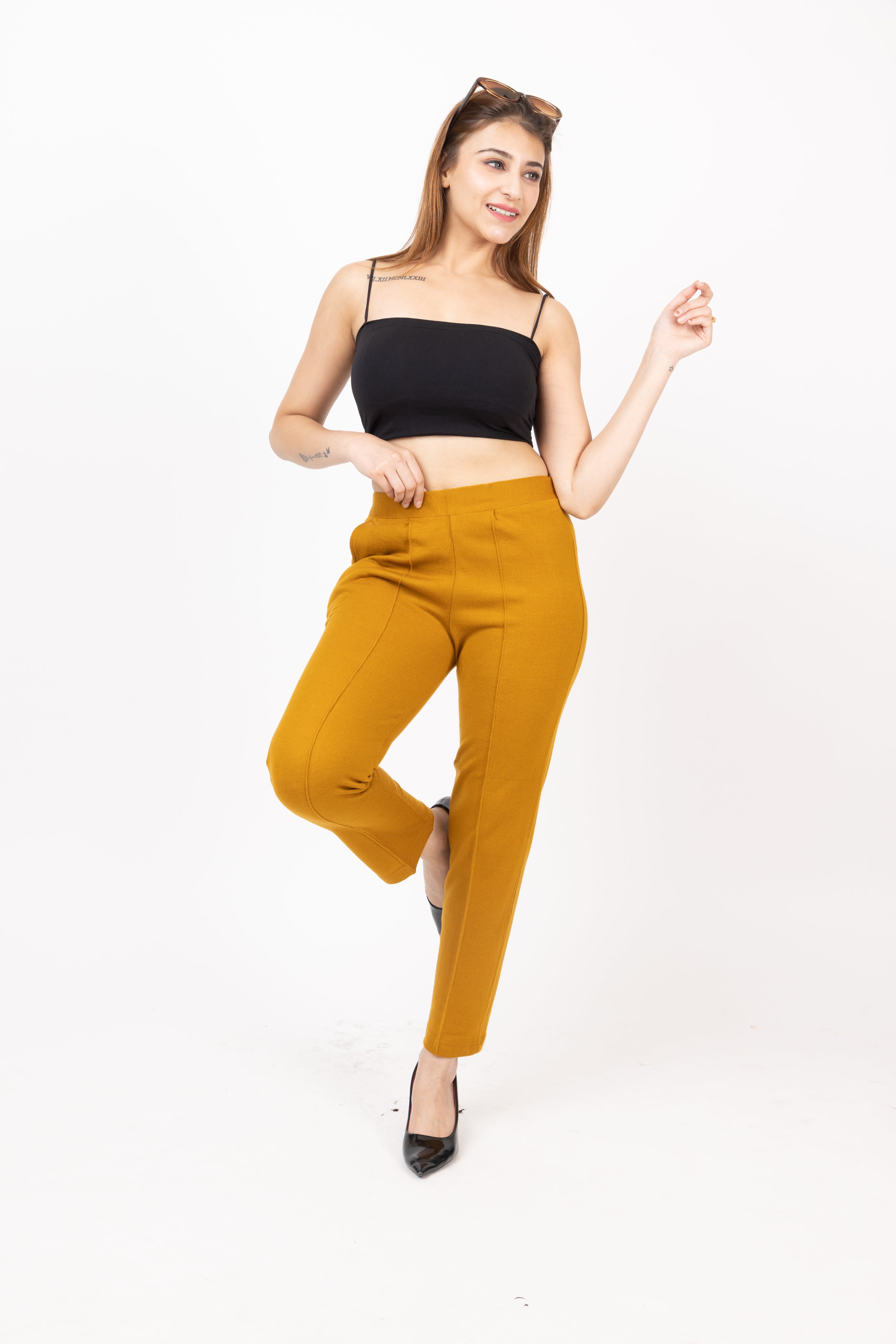1316 Mustard Wool Trouser Regular Fit Women Winter Wear TWENTY ME
