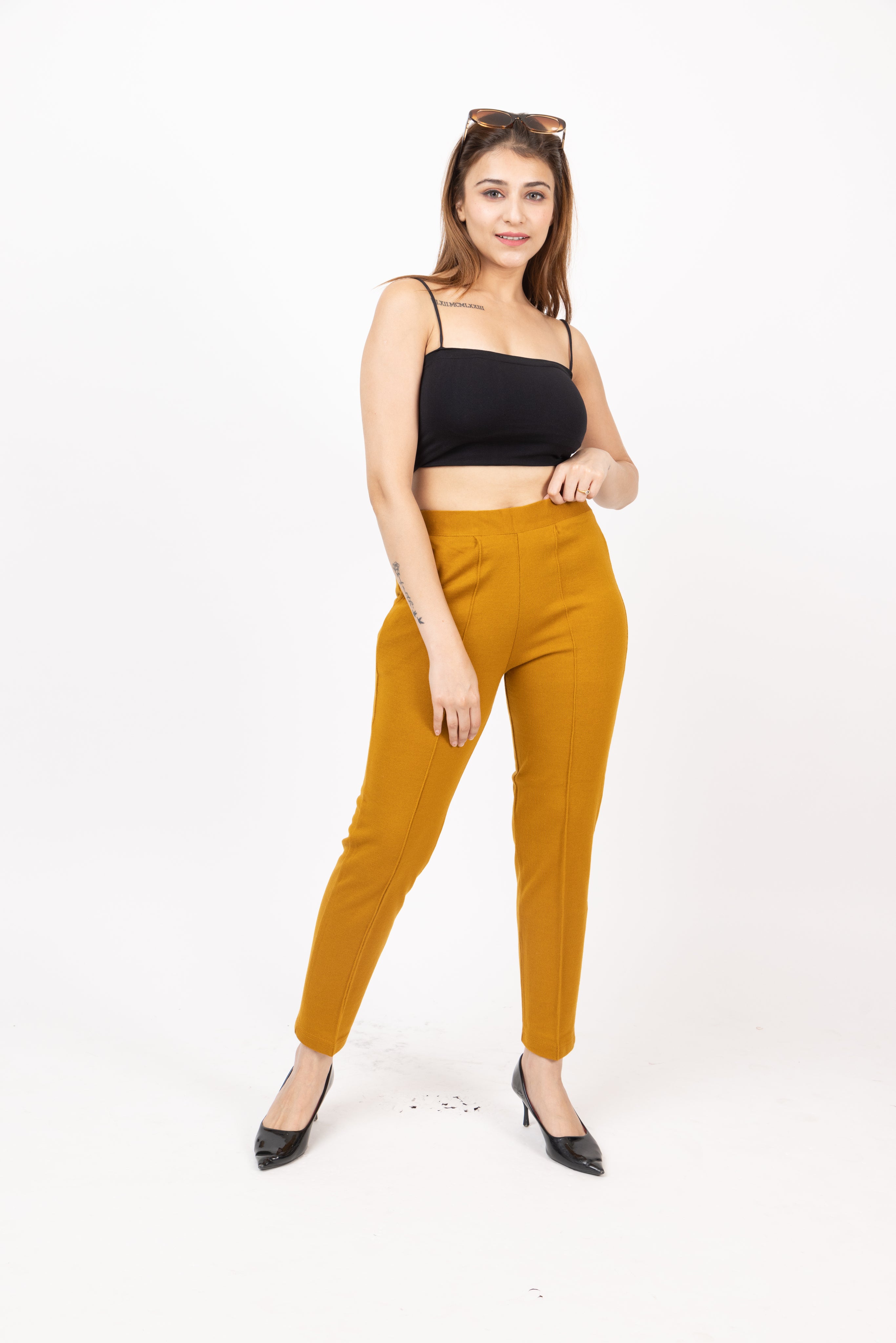 1316 Mustard Wool Trouser Regular Fit Women Winter Wear TWENTY ME