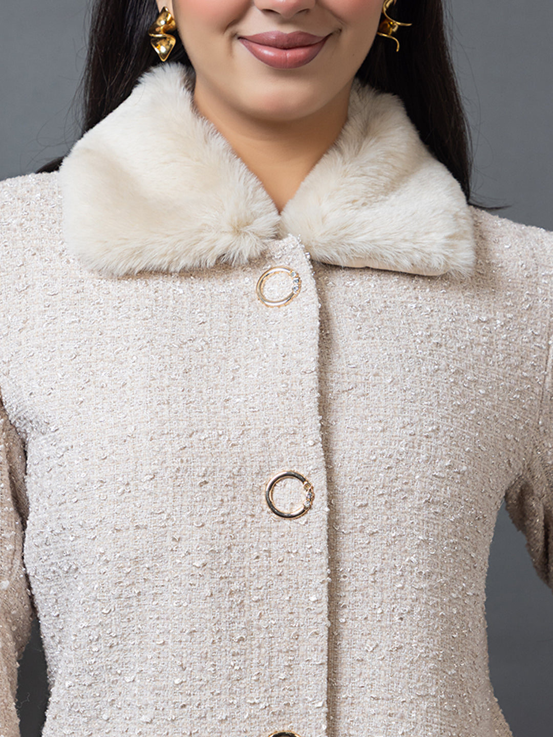 4373 Wool Blend Fur Collar Blazer Winter Wear TWENTY ME
