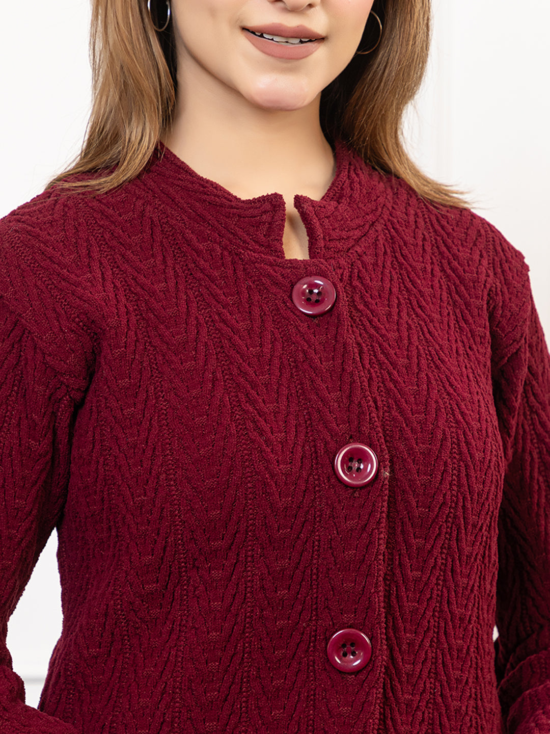 4708 Maroon Wool Blend Button Closure Soft & Warm Cardigans Winter Wear TWENTY ME