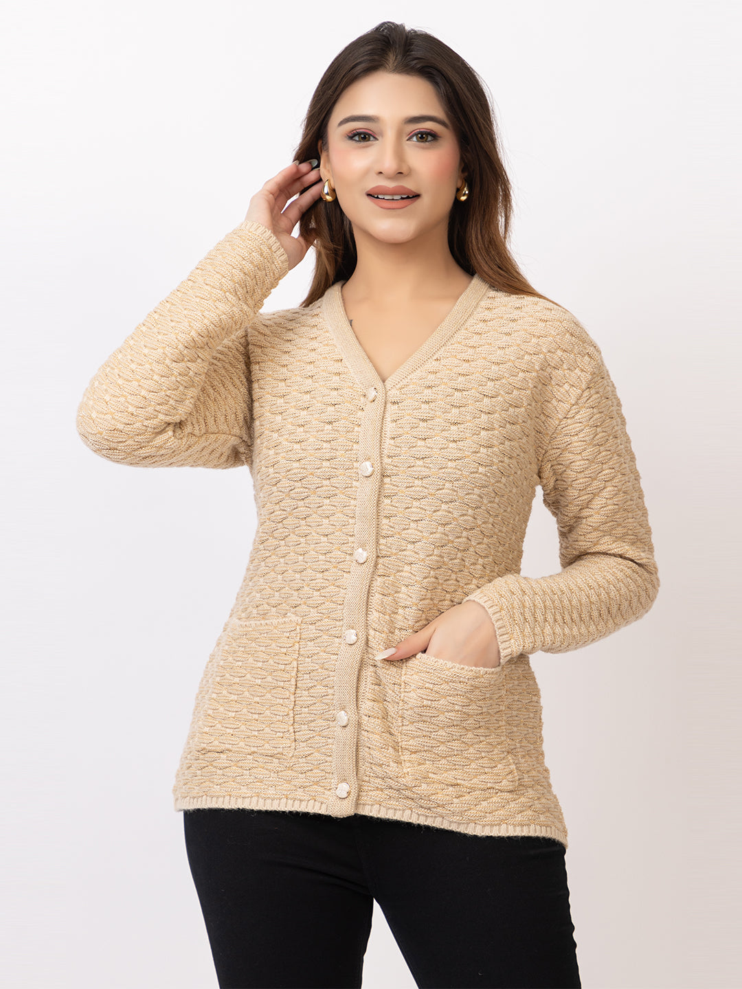 2384 Fawn V neck Cardigan winter wear TWENTY ME